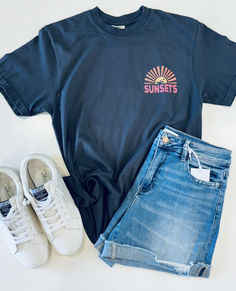 Forever Chasing Sunsets Two Sided Graphic Tee Comfortable Summer T-shirt With Graphic Print, Comfortable Fit Graphic Print T-shirt For Summer, Comfortable Fit T-shirt With Text Print For Summer, Comfortable Fit Crew Neck T-shirt For Summer, Short Sleeve T-shirt For Summer, Comfortable Fit Short Sleeve Summer Tops, Comfortable Fit Black T-shirt For Summer, Black Comfort Fit T-shirt For Summer, Comfortable Fit Crew Neck Summer Tops