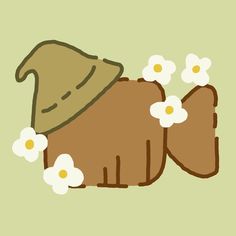 a brown horse with white flowers on it's head and a hat on its back