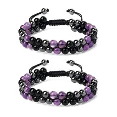 PRICES MAY VARY. [Grounding Energy Crystal Beads] - The triple protection bracelet associate nature amethyst, black obsidian and hematite to bring you the most powerful protective energy. Amethyst the birthstone of February increases psychic ability and intuitive powers, promotes a calm mind and deep sleep. The authentic obsidian helps to clear your negative energy and make the wearers protected. The Hematite helps to release pressure, dispels negativity and “Purifies” the emotional stress in th Black Amethyst 8mm Bead Bracelets, Black Amethyst Bracelets With 8mm Beads, Black Amethyst Bracelet With 8mm Beads, Black Amethyst Gemstone Beaded Bracelets, Black Amethyst Beaded Bracelets, Adjustable Black Amethyst Beaded Bracelets, Amethyst Crystal Jewelry, Beads Bracelet For Men, Amethyst Crystal Bracelet