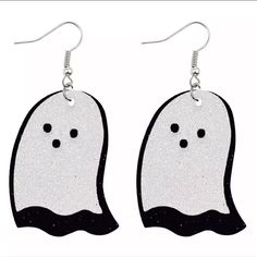 Super Cute, Festive And Lightweight Double Layer Of Sparkly White Ghost Cutout Silver Ear Wire Firm Price Trendy Black Halloween Earrings, White Spooky Earrings For Party, Spooky White Earrings For Party, Circuit Earrings, Sparkly Halloween, Feather Graphic, Funny Pumpkins, Retro Graphic Tees, Feather Painting