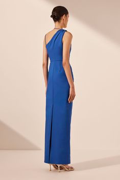 LANI ASYMMETRICAL GATHERED MAXI DRESS | AZURE | DRESSES | SHONA JOY – Shona Joy International Azure Dress, Gathered Maxi Dress, Shona Joy, Stretch Cotton, Midi Dress, Cotton Blend, Maxi Dress, Dresses