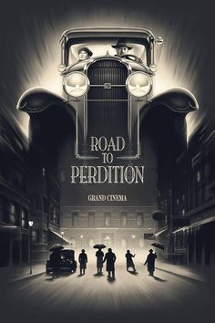 a movie poster for the road to peridion with people holding umbrellas in front of an old car