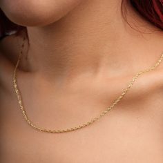 14k Gold Chain Necklace,Gold Filled Chain,Twist Chain Necklace, Chain Necklace in Gold Filled and Rose Gold 👀 ❤️The model is wearing the necklace in 16 inches length. ❤️Product Details ❤️Handmade / Handcrafted Fine Jewelry ❤️Metal:14K Gold Filled ❤️Chain Width: Approx. 3mm Colors: Silver Gold Rose Gold Other styles are available in our shop at https://www.etsy.com/shop/GoldPersonalized?ref=seller-platform-mcnav Please contact us if you have any questions or requests/ideas for our shop, we'd love to hear from you! Rope Chain Link Necklace As Gift, Yellow Gold Figaro Chain Rope Necklace, 14k Gold-filled Rose Gold Satellite Chain Jewelry, Classic Gold-plated Rope Chain Jewelry, Adjustable Rose Gold 14k Gold-filled Chain Necklace, Valentine's Day Gold-tone Adjustable Chain Necklace, Gold-tone Gold-plated Rope Chain Jewelry, Create Labels, Gold Chain Necklace