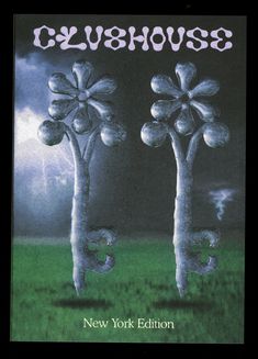 an advertisement for the new york edition of clubhouse, featuring two palm trees in front of