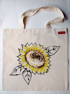 Sunflower Design Hand Painted Tote Bag by cheekyrosie on Etsy