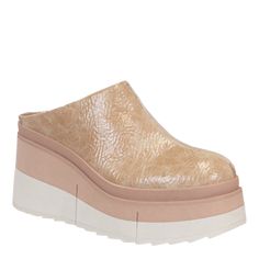 Take it back to prep school with Coach in beige. The bold platform and modish topline create a sense of unexpected intrigue on an otherwise composed silhouette.The crinkle patent and gum pink welt create a level interest in a neutral palette, while being offset by a sporty athleisure sole. Features:- Women's platform clogs- Crafted with faux crinkle patent leather- 2.87" Wedge- 1.97" Layered EVA platform with flex grooves- Durable TPR sole Bachelorette Dress, Casual Bodysuit, Suede Clogs, Take It Back, Platform Clogs, Prep School, Judy Blue Jeans, Denim Branding, Neutral Palette