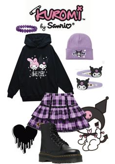 Kuromi Aesthetic Outfit, Outfit Cartoon, Sanrio Style, Sanrio Clothes, Kuromi Sanrio, Pastel Goth Outfits