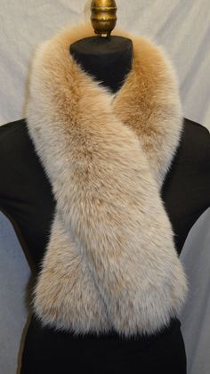 "Real Snow Top Fox Fur Scarf Collar With Satin Lining Beige with White Tips Strap on Lining to hold Scarf Crisscrossed Measures App. 2.75\" Wide(hide and lining)  approx. 4.5-5\" Including Fur Approx. 38\" long The Collar Is Made From 1st Quality Finnish Fox  Silky And Soft  New And Made In The USA  Also Available In Many Other Colors Check Out My Etsy  Store For More Listings Custom Sizes are available -" Fox Scarf, Fox Fur Scarf, Gold Fox, Fur Keychain, White Tips, Fur Pillow, Bib Collar, Fur Accessories, Fur Shawl