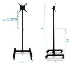 an image of a tv stand with wheels on it and measurements for the top portion