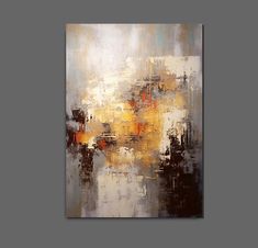 an abstract painting with yellow and brown colors on the canvas, it is very difficult to see