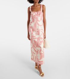 Belletto printed linen midi dress in pink - SIR | Mytheresa