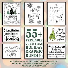 six christmas cards with different font styles and designs on them, including the numbers 55 plus