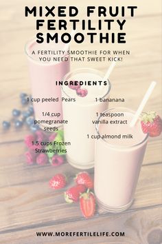 three smoothies with strawberries and blueberries on the side