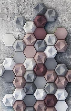 an abstract geometric design made up of many different shapes and sizes, including hexagonals