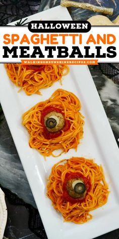 This recipe for Spooky Halloween Spaghetti with Meatballs is perfect to serve for dinner before trick-or-treating. Eyeball Spaghetti, Easy Halloween Dinner Recipes, Easy Halloween Dinner, Halloween Spaghetti, Spooky Halloween Dinner, Frozen Italian Meatballs, Spaghetti With Meatballs, Spooky Dinner, Halloween Food Dinner