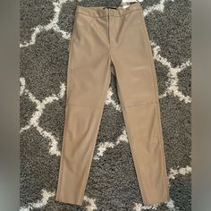 Nwt Zara Beige Hi-Rise Leather Leggings. They Have Zippers At The Ankles & Faux Pockets. They Are Very Soft. They Are A Size Small. Zara Pants, Leather Leggings, Pant Jumpsuit, Leather Pants, Pants For Women, Faux Leather, Zara, Leggings, Zipper