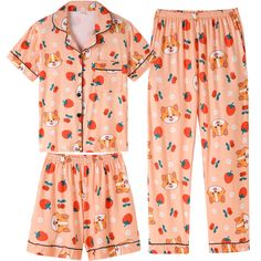 PRICES MAY VARY. Material: Made of 95% Polyester and 5% Spandex, Cool and softness for sleeping night. Cozy, comfortable, skin-friendly, lightweight and natural breathable. Fit for 5 to 16 Years Kids. Styles: Coordinating three-piece pajama set: Button Down short sleeve shirt with Long Pants and Shorts Bottoms. Printed with popular cartoon characters like donuts, cats, unicorns, panda, cherry, strawberry and ect.Our pajamas are sure to become your kid's favorite! Features: Shirts with lapel neck Sleepwear Cute, Sleeping Night, Popular Cartoon Characters, Girls Pajama, Shorts Sleepwear, Cherry Strawberry, Pajama Day, Pockets Design, Popular Cartoons