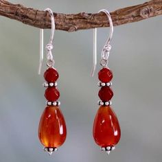 Fair Trade Artisan Crafted Carnelian Earrings - Vibrant Jaipur | NOVICA Jewelry Earings, Autumn Earrings, Pink Tassel Earrings, Beaded Angels, Carnelian Earrings, Diy Jewelry Earrings, Beaded Earrings Diy, Hammered Hoop Earrings, Earrings Diy