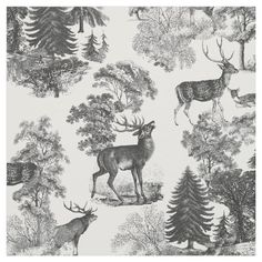 an animal wallpaper with deer and trees