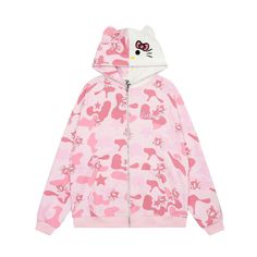 Hello Kitty Camouflage Hoodie  Pink S  - VONVEX Hello Kitty Outfit, Hello Kitty Hoodie, Kitty Clothes, Hello Kitty Clothes, Camouflage Hoodie, Pink Hello Kitty, Camo Hoodie, Hoodie Coat, Pink Hoodie