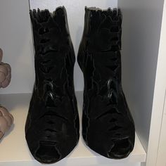 These Boots Are Used. They Are Leather And Suede With Open Toe. Cut Outs On The Front Of The Shoes. No Box But Comes With Dust Cover Shoes Alexander Mcqueen, Mcqueen Shoes, Alexander Mcqueen Shoes, Dust Cover, Cut Outs, Alexander Mcqueen, Bootie Boots, Open Toe, Alexander