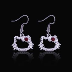 3Pcs/Set Hello Kittys Ruby Necklace Women Bracelet Earrings0earrings Silver Metal Jewelry For Cosplay, Silver Earrings For Cosplay, Silver Metal Earrings For Cosplay, Silver Pierced Earrings For Cosplay, Red Jewellery Set, Ruby Jewelry Set, Red Jewelry Set, Red Jewellery, Hello Kitty Earrings