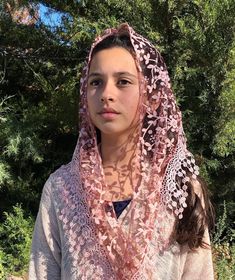 This Chapel Veil is Beautifully Handmade of Sheer Cherry Blossom Lace and Trim It is my Hope for women to return to the tradition of wearing a head covering in church. So if I wanted one, I would have to make it myself, and I did. My Mission is to try and reignite in our hearts the love for our faith, and the Presence of Christ in the Eucharist. I want to invite women to proclaim their faith in the Real Presence by making an external sign of their inner desire to humble before God. When women ve Pink Bohemian Headscarf For Spring, Veiled Clothes, Chapel Veils, Chapel Veil Catholic, Veil Mantilla, Catholic Veil, Mantilla Veil, Head Coverings, Chapel Veil