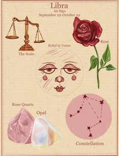 the zodiac signs and their meanings are depicted in this graphic art work, which includes roses,