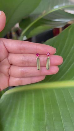 Ruby & Tourmaline bar earrings – YI COLLECTION Luxury Dainty Gemstone Earrings, Luxury Fusion Style Tourmaline Jewelry, Yi Collection, Ruby Tourmaline, Tourmaline Earrings, Ruby Earrings, Jewelry Lookbook, Fancy Jewelry, Bar Earrings