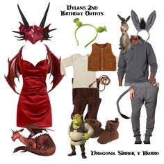 an image of some people dressed up as animals and dinosaurs for birthdays or halloween costumes