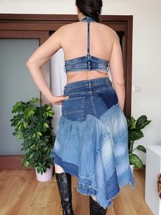 Denim Tube Top, Chic Jeans Bustier Crop Top,stylish Crop Corset, Trendy Street Wear, Rockjeans Corset - Etsy Bulgaria Fitted Denim Sleeveless Crop Top, Fitted Sleeveless Crop Top In Medium Wash, Bohemian High Rise Fitted Jeans, Casual Denim Fitted Halter Top, Fitted Denim Bottoms For Festival, Festival Fitted Denim Bottoms, Fitted Patchwork Jeans For Summer, High Waist Denim Blue Cotton Crop Top, Fitted Medium Wash Crop Top For Summer