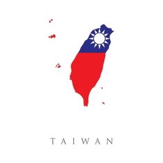 taiwan map with the flag in red, white and blue on it's side