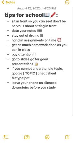 an iphone screen with the text tips for school