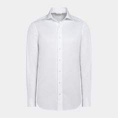 This white shirt is tailored to a formal tailored fit and features a high widespread collar, single cuffs, french placket & mother of pearl buttons. First Down, Mother Of Pearl Buttons, Egyptian Cotton, Pearl Buttons, White Shirt, Workout Shirts, The White, Mother Of Pearl, Cotton Fabric