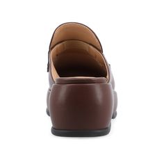 Meet Antonina, the stylish and comfortable loafer flat by Journee Collection that's perfect for any casual occasion. Made from vegan leather and featuring a square toe, Antonina showcases a 90s-inspired chunky 2 1/4 in platform heel and slip-on mule design that's perfect for achieving an Ivy League look. With a 4 mm Tru Comfort Foam™ insole, Antonina ensures a comfortable fit all day long, making it a versatile and must-have addition to your shoe collection. Ivy League Look, Comfortable Loafers, Brown Flats, Slip On Mules, Ivy League, 90s Inspired, Platform Heel, Journee Collection, Platform Heels