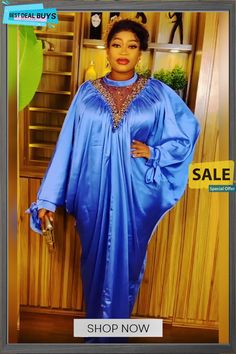 Casual Solid Color Muslim Abaya African Ladies Plus Size Dress Blue Long Sleeve Abaya For Party, Blue Long Sleeve Thobe For Party, Elegant Blue Long Sleeve Agbada, Long Sleeve Agbada For Eid Party, Elegant Blue Party Thobe, Blue Maxi Length Party Thobe, Blue Party Thobe Maxi Length, Blue Party Thobe In Maxi Length, Ladies Plus Size Dresses