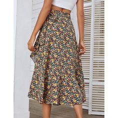 Multicolor Floral Print Ruffle Hem Beach Skirt Spring Beach Maxi Skirt With Ruffles, Multicolor Maxi Skirt For Summer Vacation, Summer Ruffled Maxi Skirt, Beach Maxi Skirt With Ruffles, Ruffled Maxi Skirt For Beach In Spring, Spring Ruffled Maxi Skirt For Beach, Summer Vacation Ruffled Maxi Skirt, Floral Print Tiered Skirt For Beach Season, Summer Flared Skirt For Beach