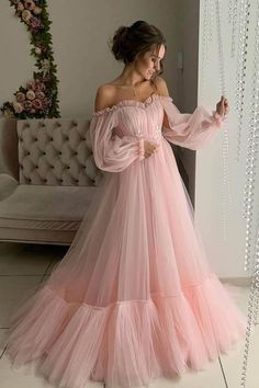 Charming Off The Shoulder Tulle Prom Dress Evening Dress,WP206 Blue Tulle Prom Dress, Tulle Prom Dress Long, Custom Prom Dress, Dresses Boho, Long Sleeve Prom, Vintage Prom, Prom Dresses Vintage, Maxi Dress Prom, A Line Prom Dresses