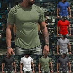 Trendy Fashion Men's Muscle T-Shirt Pleated Raglan Sleeve Bodybuilding Gym Tee Workout Shirts , Mens Shirts Green Crew Neck T-shirt For Gym, Fitted Breathable Solid T-shirt, Short Sleeve T-shirt For Gym In Summer, Fitted Breathable Short Sleeve T-shirt, Breathable Stretch Cotton T-shirt, Breathable Fitted Short Sleeve T-shirt, Summer Gym T-shirt Short Sleeve, Summer Gym T-shirt With Short Sleeves, Breathable Cotton Stretch T-shirt