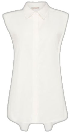 Chic Sleeveless Cotton Shirt, Cotton Sleeveless Blouse For Work, Sleeveless Workwear Shirt For Spring, White Sleeveless Shirt For Work, Sleeveless Shirt For Spring Workwear, Elegant Sleeveless Shirt For Summer, Elegant Sleeveless Summer Shirt, Elegant Sleeveless Shirt For Workwear, White Sleeveless Shirt For Daywear