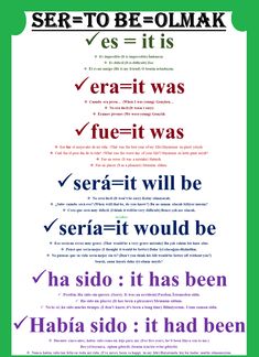 a poster with the words ser - to be - olmak in different languages