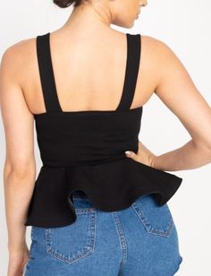 Sweetheart Bustier Peplum Top (Knit) 95% Polyester, 5% Spandex Black Beauty, Animal Crossing, Peplum Top, Camisole Top, Spandex, Fashion Outfits, Tank Tops, Sewing, Knitting