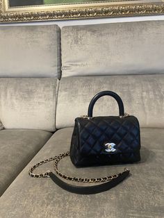 Chanel coco mini handle bag in black caviar leather with champagne hardware. Crossbody bag with iconic chain. The bag is in pristine condition. Full storage set with an invoice (magnetic box; dust; ID; camelia; ribbon) Hologram: 30xxxxxx Year: 2020 Measurements: 19 x 13 x 9 cm Excellent as a gift 🎁 Coco Chanel Bags, Champagne Hardware, Chanel Jumbo Flap Bag, Chanel Medium Flap Bag, Chanel Mini Bag, Chanel Coco Handle, Coco Handle, Chanel Jumbo, Classic Flap Bag