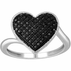 She means the world to you. Celebrate your love and ask for her hand with this exquisite diamond engagement ring, beautifully crafted in sterling silver.Black diamonds are denser and weigh more than white diamonds. Therefore, black diamonds may appear substantially smaller than white diamonds of the same carat size. Size: 7.5. Color: Metal Type. Gender: female. Age Group: adult. Black Heart-shaped Wedding Ring, Black Heart-shaped Ring For Wedding, Valentine's Day Promise Ring With Pave Setting, Black Heart Ring For Valentine's Day Wedding, Black Heart Ring For Wedding On Valentine's Day, Black Heart Ring For Wedding And Valentine's Day, Black Heart Cut Rings For Anniversary, Black Heart-shaped Diamond Jewelry, Black Diamond Heart-shaped Jewelry