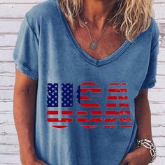 American flag USA print blue t-shirt Casual Blue Tops With American Flag Print, Memorial Day Blue T-shirt With American Flag Print, Casual Blue Tops With Flag Print, Casual Blue T-shirt For Independence Day, Blue American Flag T-shirt, Blue Patriotic T-shirt With American Flag Print, Blue T-shirt With American Flag, American Style Blue T-shirt With American Flag, Patriotic Blue T-shirt With American Flag