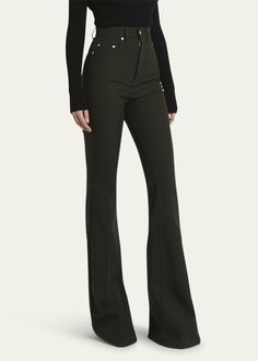 High Waist Fitted Flares With Five Pockets, Straight Leg Elastane Jeans For Business Casual, Modern Mid-rise Flare Jeans For Work, Elegant Jeans For Workwear, Elegant Jeans With Standard Cut Leg For Work, Workwear Flare Jeans For Fall, Fall Workwear Flare Jeans With Standard Cut, Elegant High-rise Pants With Five Pockets, Modern High Rise Fitted Pants