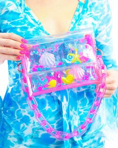 Liquid Glitter Mini Purse - Soak Up the Sun Square Pencil Case, Mermaid Purse, Shell Purse, Clear Purses, Summer Purses, Unicorn Halloween, Jelly Bag