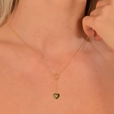 "14k Gold Personalized Tiny Initial Heart Lariat Necklace, Heart Drop Charm Necklace For Her, Perfect Gift For New Mom, Handmade Jewelry ♡ PRODUCT FEATURES ♡  * Material Selection: Sterling Silver, 14K Solid Gold * Color Selection: Yellow Gold, White Gold, Rose Gold * Necklace Lengths: 14 inches, 16 inches, 18 inches, 20 inches * In addition to 14\" -16\" - 18\" necklace lengths, it is possible to add +3 cm to silver products. (as adjustable)  * This product can be personalized according to the Gift Lariat Charm Necklaces, Dainty Double Heart Adjustable Necklace, Dainty Adjustable Double Heart Necklace, Lariat Charm Jewelry As Gift, Lariat Jewelry Charms As A Gift, Lariat Charms Jewelry Gift, Adjustable Heart Necklace With Clavicle Chain For Valentine's Day, Adjustable Clavicle Chain Heart Necklace For Valentine's Day, Dainty Adjustable Open Heart Necklace