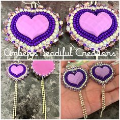 Purple beaded dangle earrings Dangle Beaded Earrings With Heart Beads For Party, Elegant Heart Beads Earrings, Elegant Heart Beaded Dangle Earrings, Elegant Beaded Earrings With Heart Beads For Parties, Purple Beaded, Wedding Jewelry Earrings, Beaded Dangle Earrings, Valentine Crafts, Beaded Dangles