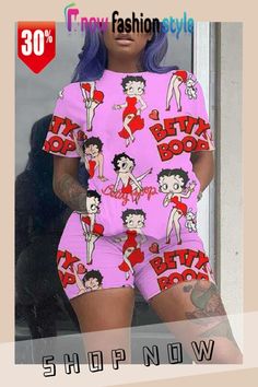 Pink Fashion Cartoon Letter Printed T-shirt Shorts Set Fashion Cartoon, Light Blue Shorts, Cartoon Letters, Pink Letter, Affordable Fashion Women, Black Cartoon, Printed Sleeveless Top, Yellow Shorts, Shorts White